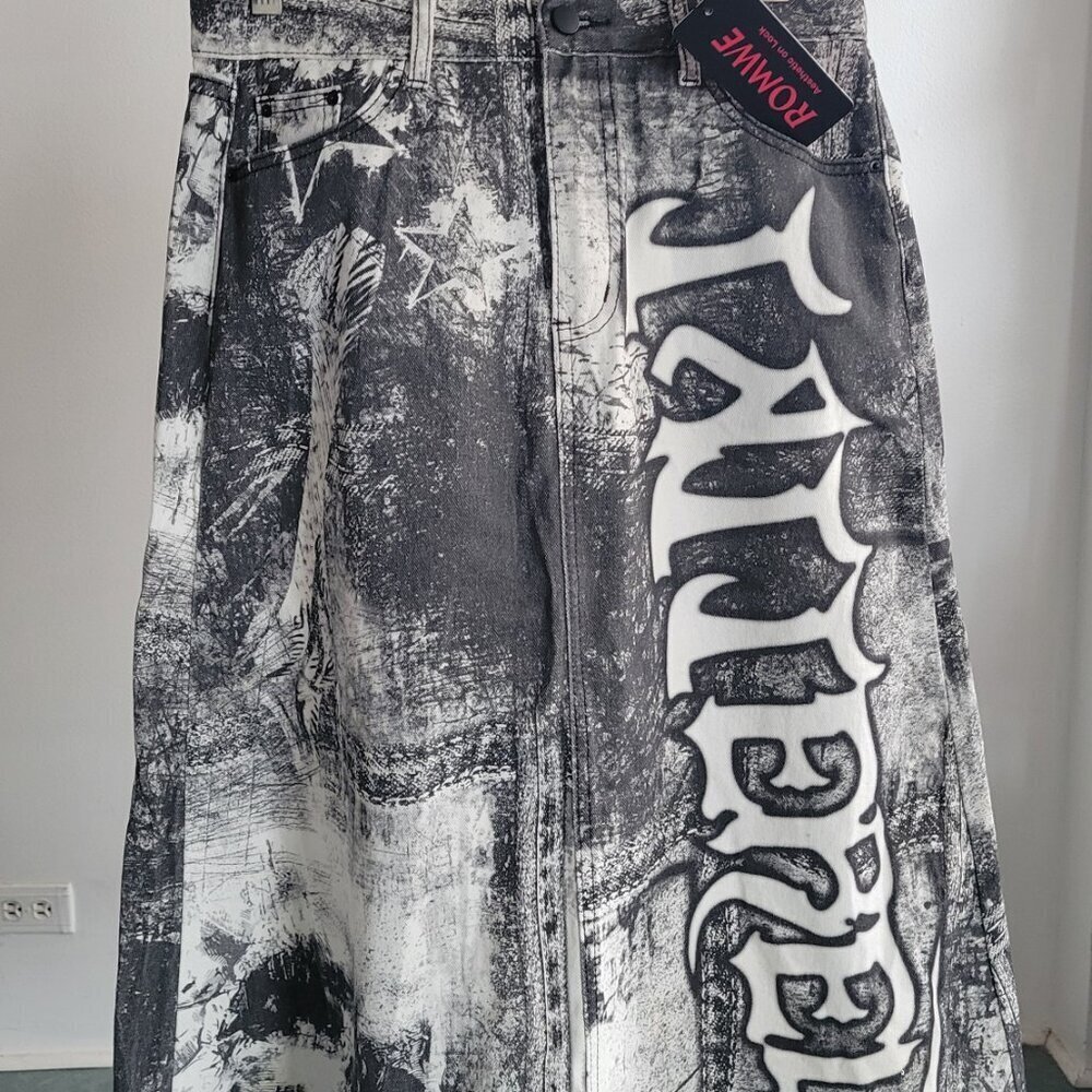 NWT -Y2K Denim Vintage Grunge Tattered Streetwear Skirt (Size 8/10) - Picture 11 of 13